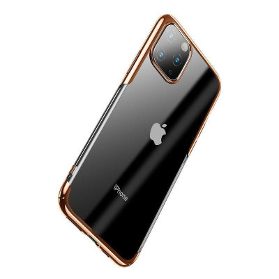 Твърди гърбове Твърди гърбове за Apple Iphone Луксозен твърд гръб ултра тънък оригинален BASEUS Glitter SERIES кристално прозрачен за Apple iPhone 11 6.1 златен кант